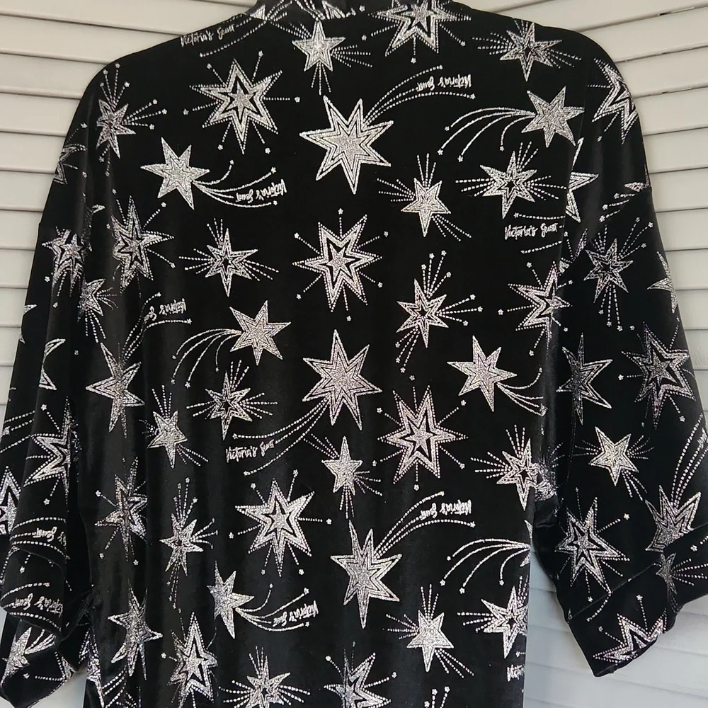 Victoria's Srcret Black Velvet Star Glitter Limited Edition Robe Kimono M/L - Picture 7 of 11